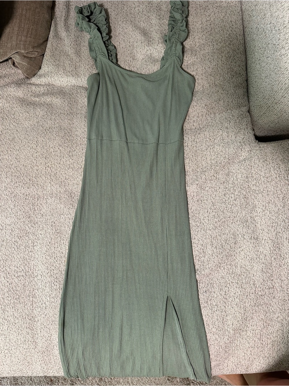 Pink Lily Sage Green Ribbed Midi Dress with scrunchie Straps